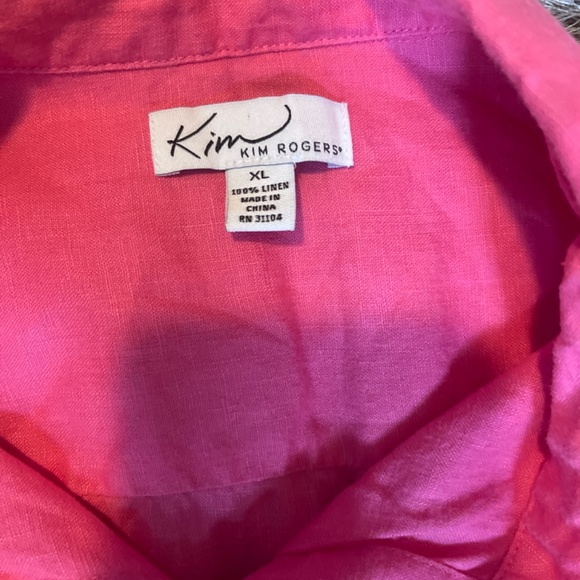 Kim Rogers 100% Linen Roll Tab Pink Button Down Top - Picture 5 of 8